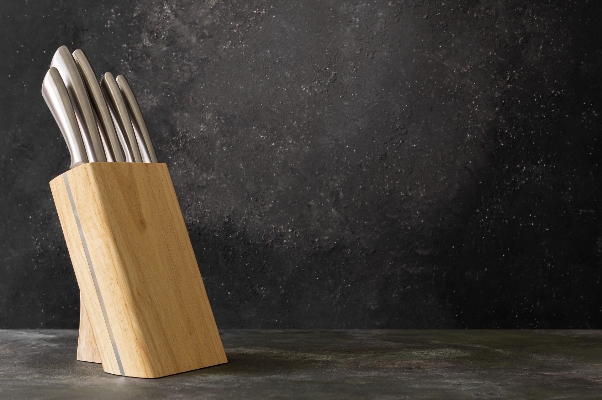 Casting steel various chef knife, Set of modern sharp kitchen knives on dark background